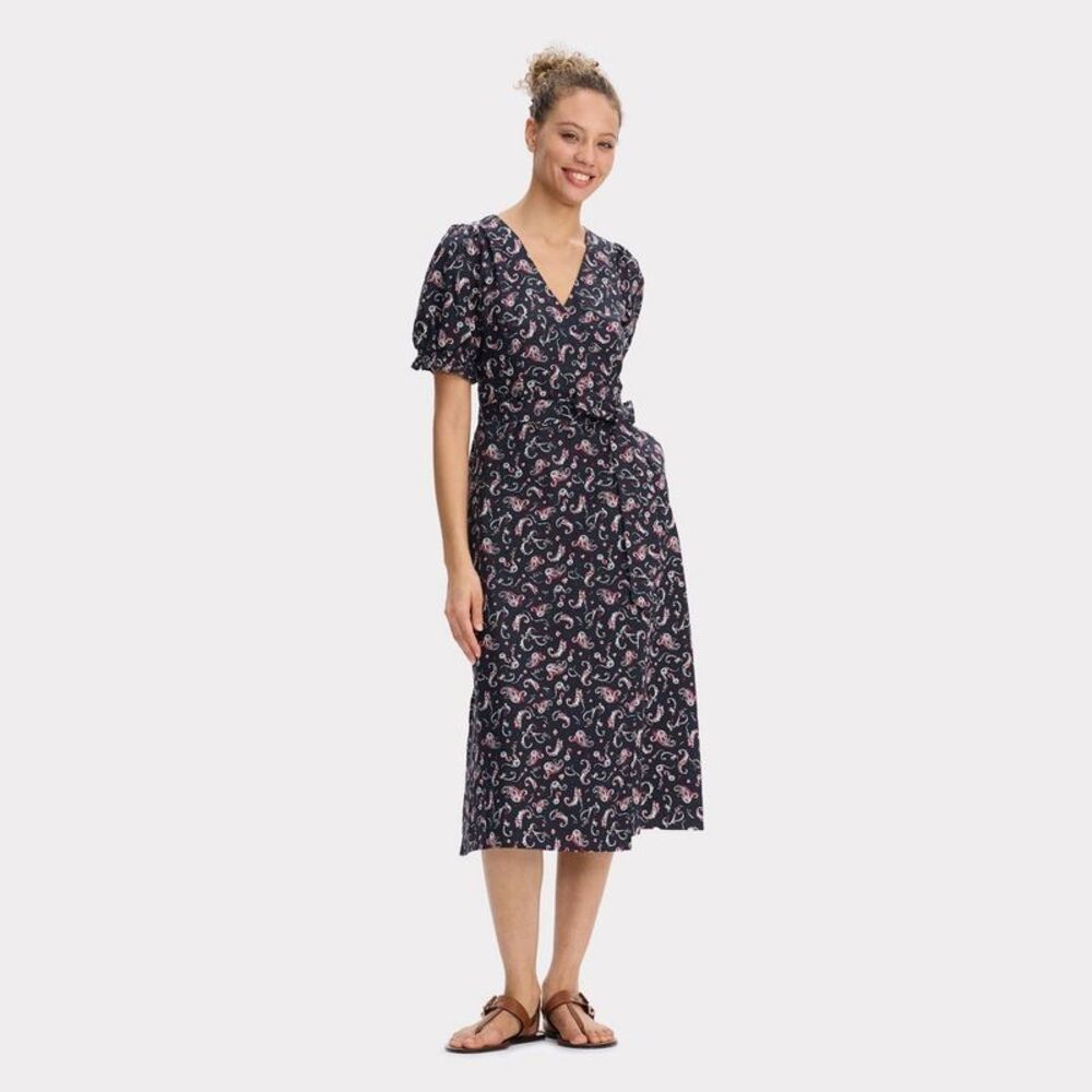 Women's Puff Short Sleeve Midi Wrap Dress - Universal Thread Black Paisley XL